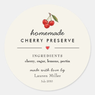 Modern Homemade Cherry Jam jar Sticker