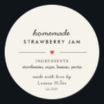Modern Homemade Jam Jar Canning  Classic Round Sticker<br><div class="desc">Personalised Homemade jam jar labels in modern script on ecru background.</div>