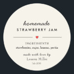 Modern Homemade Jam Jar Canning  Classic Round Sticker<br><div class="desc">Personalised Homemade jam jar labels in modern script on ecru background.</div>