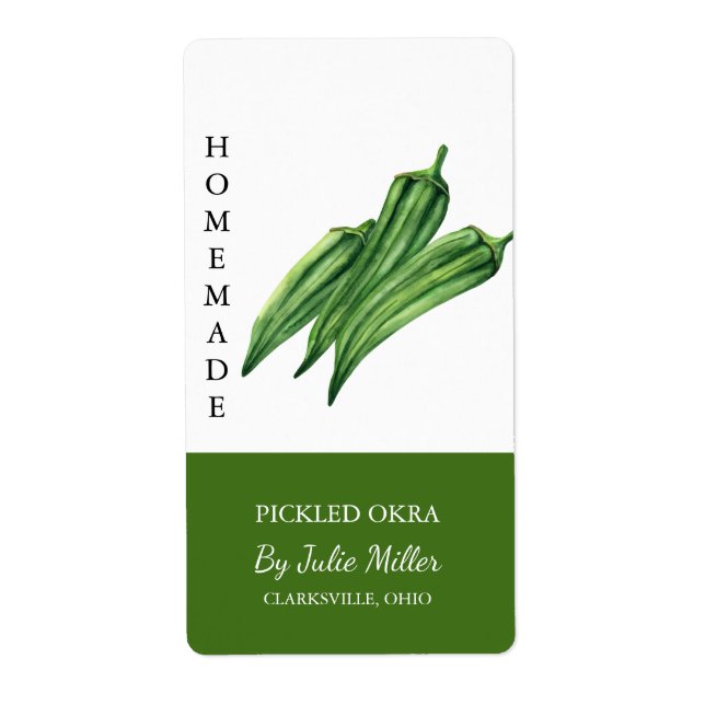 Modern Homemade Pickled Okra Label (Front)