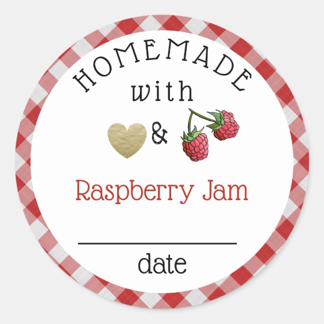 Modern Homemade  Raspberry Jam Gingham  Classic Round Sticker (Front)