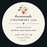 Modern Homemade Strawberry Jam jar Sticker<br><div class="desc">Watercolor strawberry illustration Homemade jam jar label with ingredient list in modern script on ecru background</div>