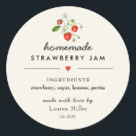 Modern Homemade Strawberry Jam jar Sticker<br><div class="desc">Watercolor strawberry illustration Homemade jam jar label with ingredient list in modern script on ecru background</div>