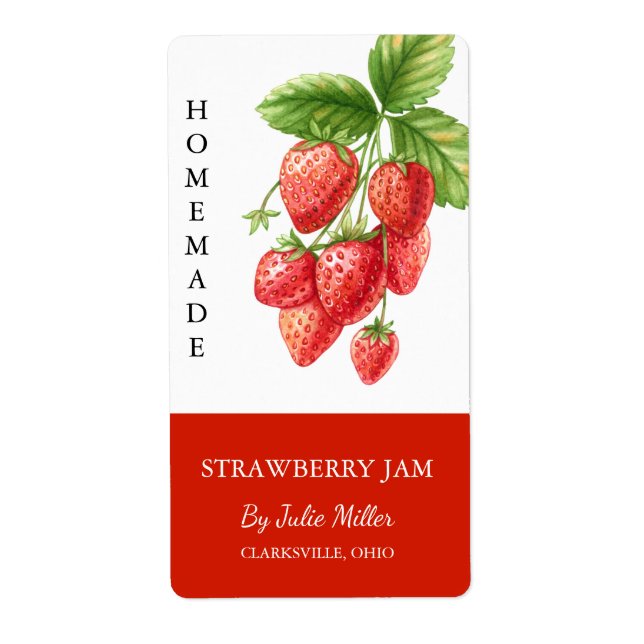 Modern Homemade Strawberry Jam Label (Front)
