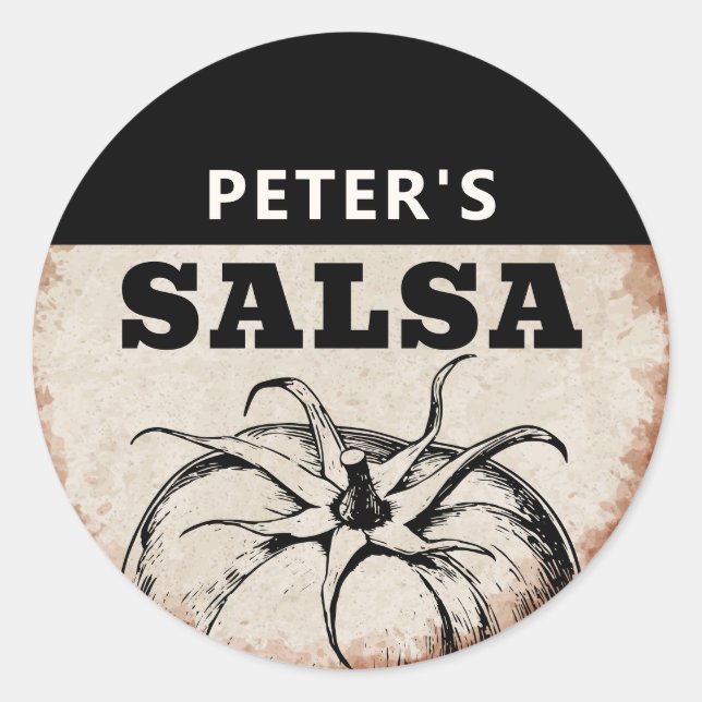 Modern Homemade tomato Salsa grunge design Classic Round Sticker (Front)