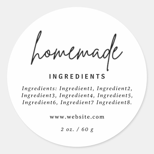 Modern Homemade White Ingredients Label (Front)