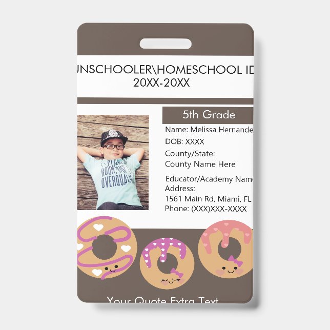 Modern Homeschooling Unschooling Student Doughnut ID Badge (Front)