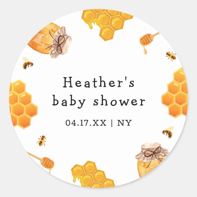 Modern Honey Bumblebee Frame Baby Shower Classic Round Sticker (Front)
