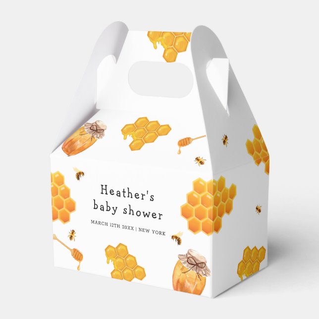 Modern Honey Bumblebee Pattern Baby Shower Favour Box (Front Side)