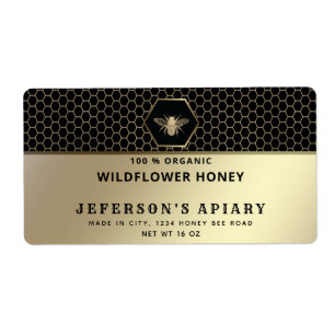 Modern honey comb gold bee Honey jar Label