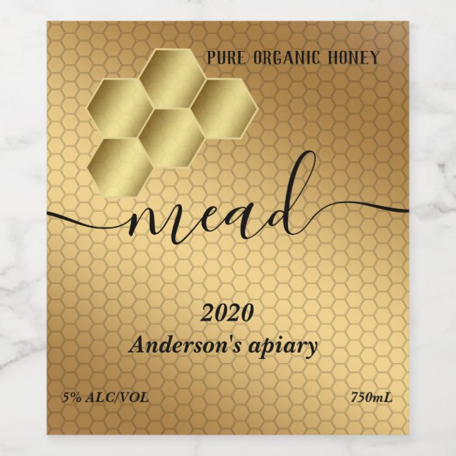 Modern honey comb mead wine label (Single Label)