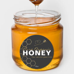 Modern Honey Gold Bees Honeycomb Black Classic Round Sticker
