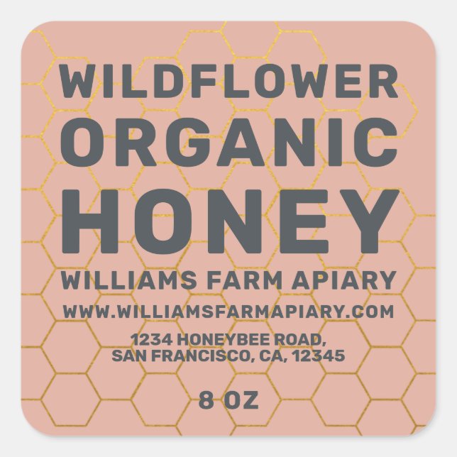 Modern Honey Jar Label Honeybee Apiary Dusty Pink (Front)