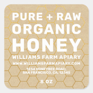 Modern Honey Jar Label Honeybee Apiary Kraft