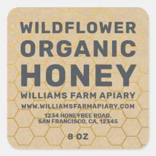 Modern Honey Jar Label Honeybee Apiary Kraft Paper