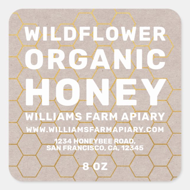 Modern Honey Jar Label Honeybee Apiary Kraft Paper (Front)