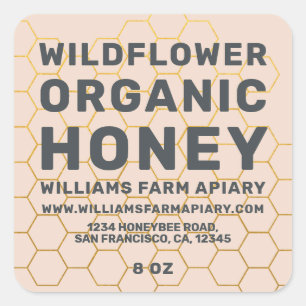 Modern Honey Jar Label Honeybee Apiary Peach Dust