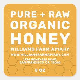 Modern Honey Jar Label Honeybee Apiary Yellow