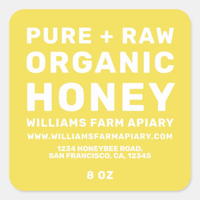 Modern Honey Jar Label Honeybee Apiary Yellow (Front)