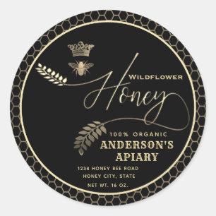 Modern honey jar script queen bee classic round sticker