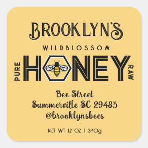 Modern Honey Label with Hexagon Border and Bee