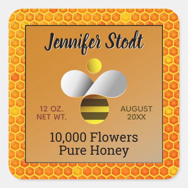 Modern Honeybee Logo Dark Amber Sticker Set (Front)