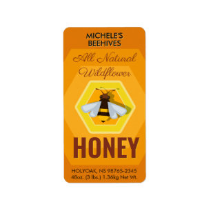 Modern Honeycomb and Bee Honey Jar Label