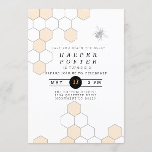 Modern Honeycomb   Bumblebee Birthday Party Invitation