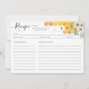 Modern Honeycomb Bumblebee Yellow Bee Recipe Card