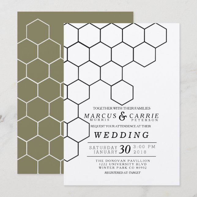 Modern Honeycomb Wedding Invitation (Front/Back)
