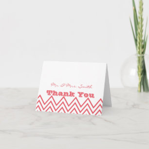 Modern Honeysuckle Pink Chevron Wedding Thank You Card