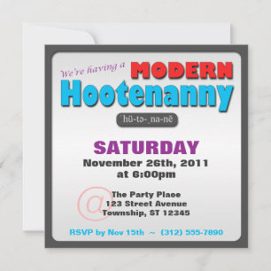Modern Hootenanny Square Party Invitations