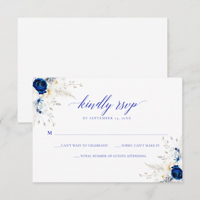 Modern Horizon Blue Calligraphy Wedding RSVP Card (Front/Back)