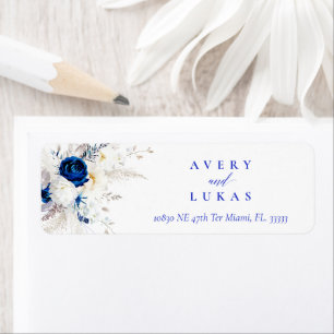 Modern Horizon Blue & White Floral Wedding Return Address Label