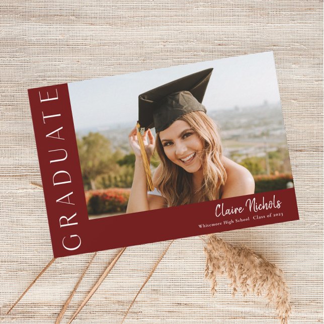 Modern Horizontal Photo Graduation Invitation (Modern Typography Maroon Photo Graduation Invitations.)