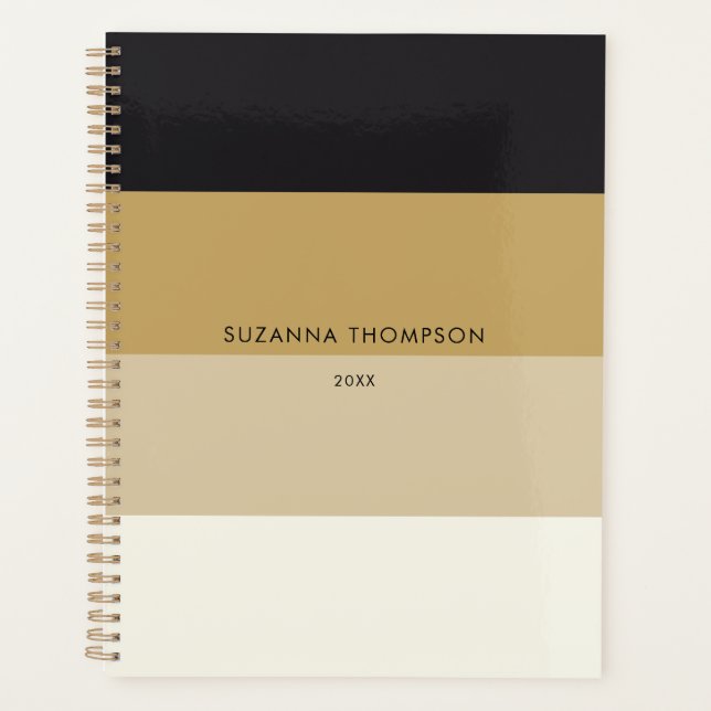 Modern Horizontal Stripe Black & Gold Colour Tones Planner (Front)