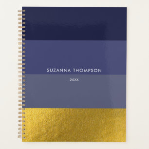 Modern Horizontal Stripe Navy Blue & Gold Foil Planner