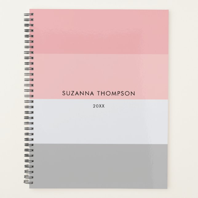 Modern Horizontal Stripe Pastel Pink & Grey  Planner (Front)