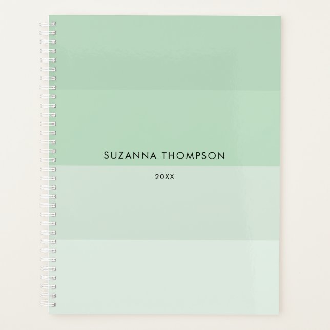 Modern Horizontal Stripe Pastel Sage Green  Planner (Front)