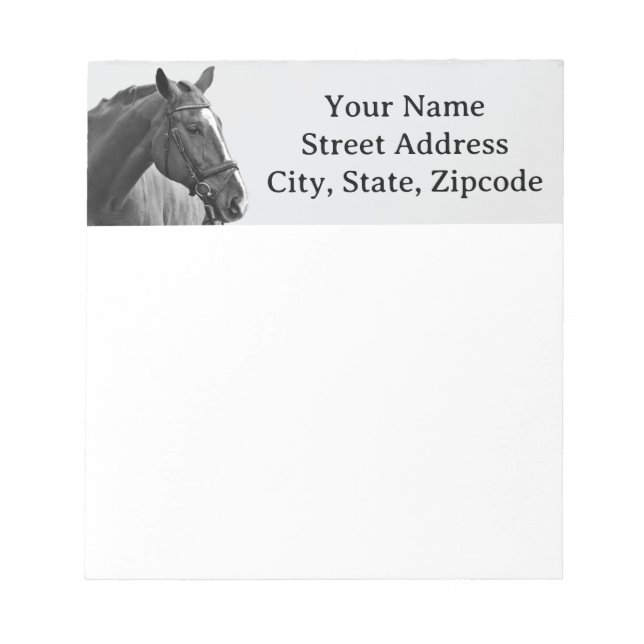 Modern Horse Black and White Equestrian Notepad (Front)