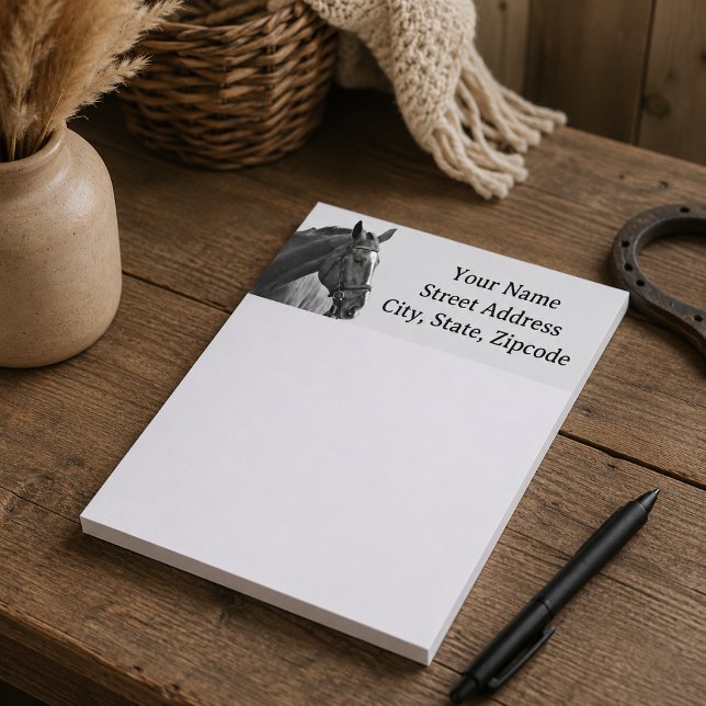 Modern Horse Black and White Equestrian Notepad (Creator Uploaded)