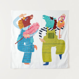 Modern Horse Collage Character Art(Semi-Gloss) Tapestry