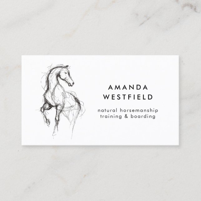 Modern Horse Drawing Equine Equestrian Business Card (Front)