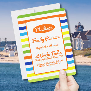 Modern Hot Orange Summer Stripes Family Reunion Invitation