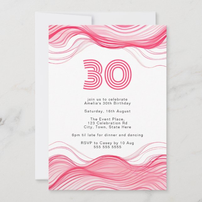Modern Hot Pink 30th Birthday Invitation (Front)