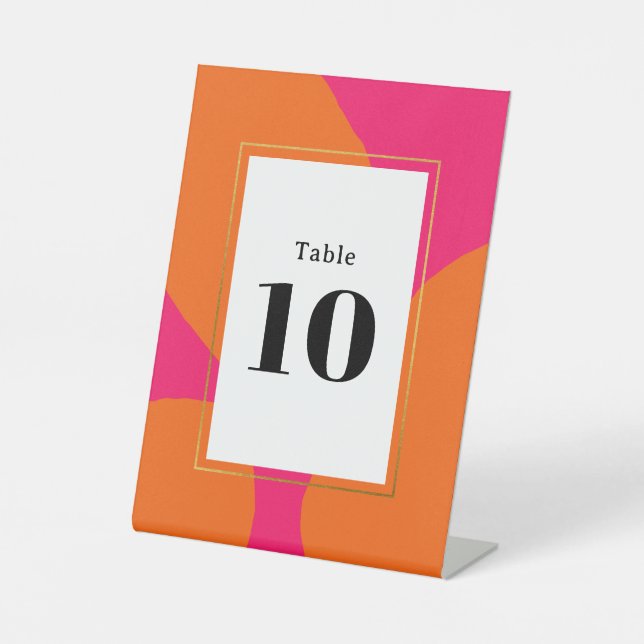 Modern Hot Pink and Orange Abstract Table Number Pedestal Sign (Front)