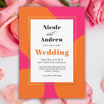 Modern Hot Pink and Orange Abstract Wedding Invitation<br><div class="desc">Set the tone for a fabulous wedding day celebration with this vibrant colour scheme of hot pink and orange. This colourful invitation has a designer look with bright orange rounded shapes over a hot pink background. The text template in contemporary crisp type face with a retro vibe and carries out...</div>