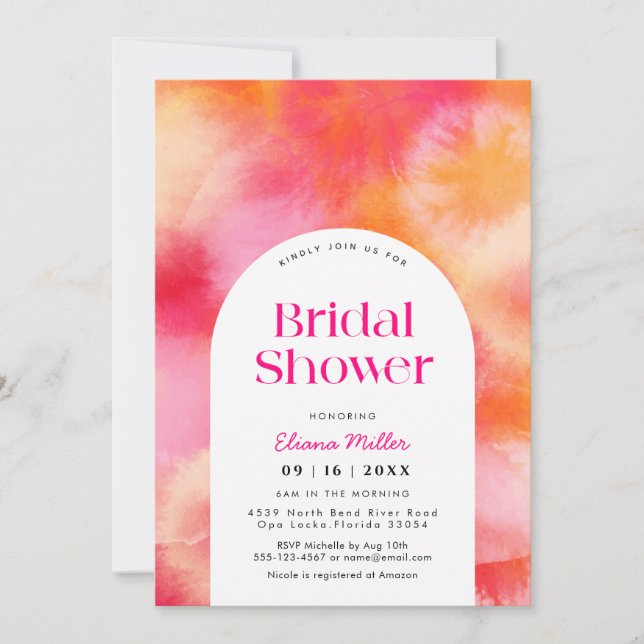 Modern hot Pink and Orange Bridal Shower  Invitation (Front)