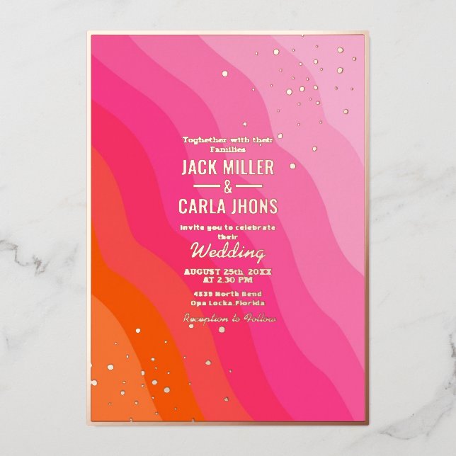 Modern hot Pink and Orange gold Wedding Foil I (Front)