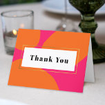 Modern Hot Pink and Orange Thank You<br><div class="desc">A thank you card design with a bold modern look in abstract shapes of bright orange over a hot pink background. This is a popular colour scheme in modern stationery. The inside of this card has a text template to personalise with your thank you text.</div>